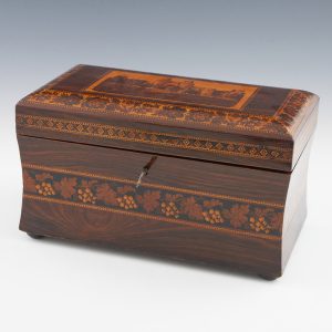 Tunbridge Ware Tea Caddy with Herstmonceux Castle c1865