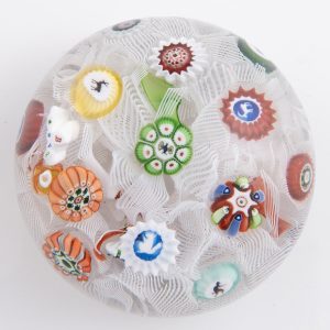 Antique Baccarat Paperweight Scattered Millefiori and Gridel Canes