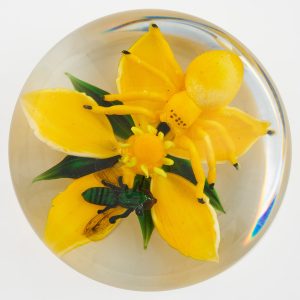 Rick Ayotte Paperweight Lampwork Spider Bee and Flower 1996