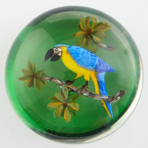 Rick Ayotte Paperweight With Lampwork Macaw 1982