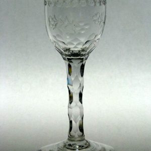 SOLD - Georian Facet Cut Engraved Wine Glass c1780