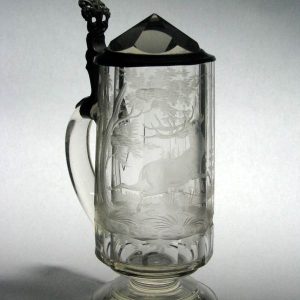 SOLD - Victorian Bohemian Engraved Glass Tankard 1895