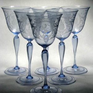 SOLD - Six Venetian Engraved Wine Glasses c1930