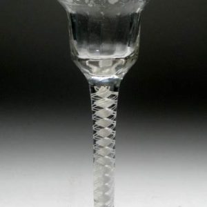 SOLD - Georgian Engraved Opaque Twist Wine Glass c1760