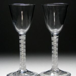 SOLD- Pair Georgian Opaque Twist Wine Glasses c1760