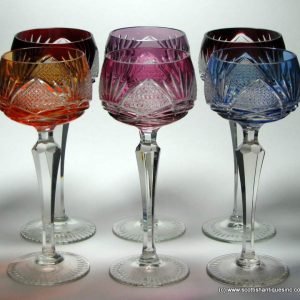 SOLD - Set of Six Hand Cut Crosshatched Hock Glasses