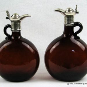 SOLD - Pair German Bocksbeutel Silver  Claret Jugs c1845