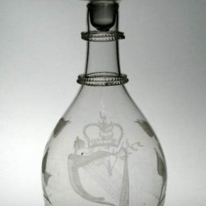 SOLD - Celtic Harp Engraved Irish Glass Decanter c1800