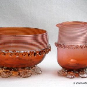 SOLD - Victorian Burnt Orange Glass Sugar Bowl and Cream Jug c1885