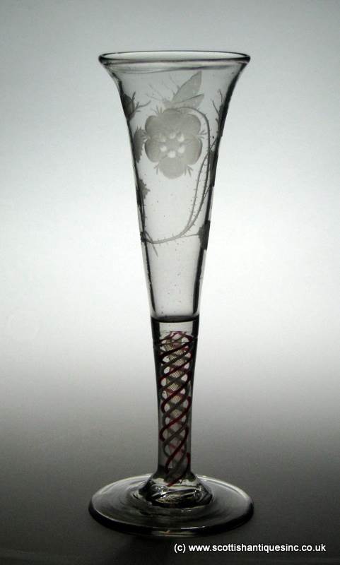 SOLD - 18th Century Jacobite Engraved Opaque Colour Twist Ale Glass - Image 2