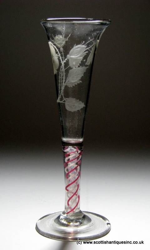 SOLD - 18th Century Jacobite Engraved Opaque Colour Twist Ale Glass - Image 6