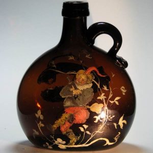 German Enamelled Amber Bocksbeutel Flagon c1850