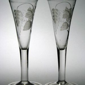 SOLD - Unusual Pair Georgian Engraved Ale Glasses c1745