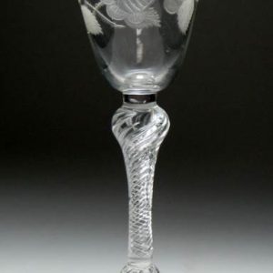 SOLD - Rare Jacobite Engraved Air Twist Wine Glass c1750