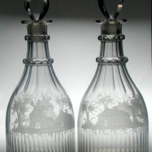 SOLD - Pair George III Engraved Glass Decanters c1800