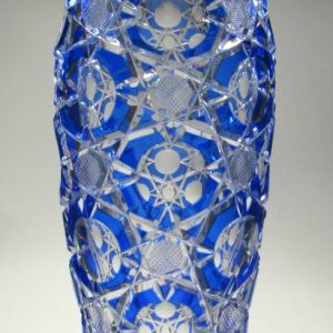 Superb Stourbridge Blue Cut Crystal Glass Vase c1910