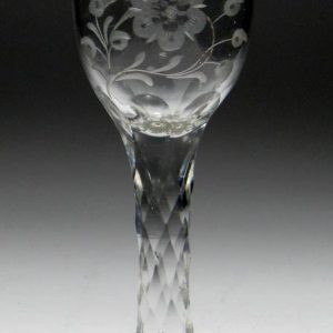 SOLD - Jacobite Sympathy Engraved Wine Glass with Firing Foot c1770