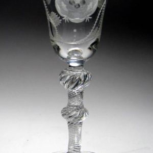SOLD - Jacobite Engraved Air Twist Wine Glass c1750