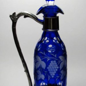 SOLD - Engraved Glass Decanter in Silver Plated Stand c1900