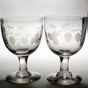 SOLD - Pair Hop and Barley Engraved Rummers c1830