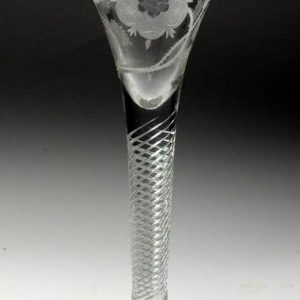 SOLD - Jacobite Engraved Air Twist Wine Glass c1750