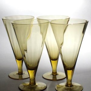 SOLD - Powell & Sons (Whitefriars) 'Old Amber' Wine Goblets c1930