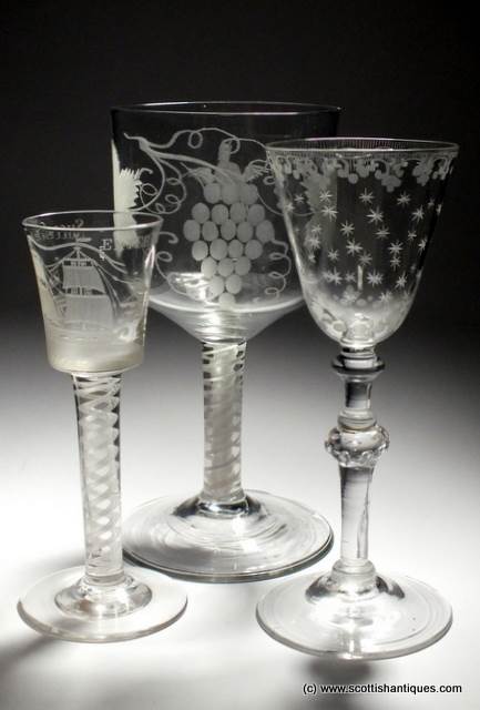 SOLD - Large Engraved Georgian Opaque Twist Goblet c1770 - Image 4
