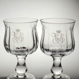 SOLD - Pair Venice Simplon-Orient Express Wine Glasses