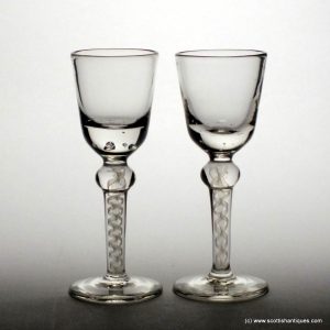 Pair Josephinenhutte Opaque Twist Liqueur Glasses c1910