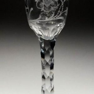 Jacobite Sympathy Engraved Facet Cut Wine Glass c1770