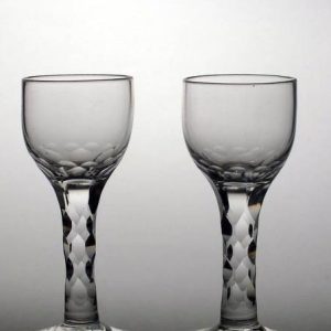 Pair Georgian Facet Cut Stem Wine Glasses c1780