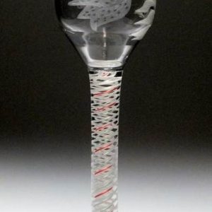 SOLD - Engraved Colour Opaque Twist Wine Glass c1760