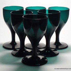 Six Matching Georgian Green Wine Glasses c1820