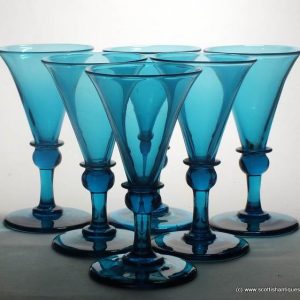 SOLD - Six Regency Peacock Blue Wine Glasses c1820
