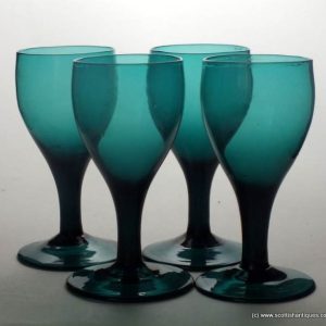 SOLD - Four Green Wine Glasses c1830