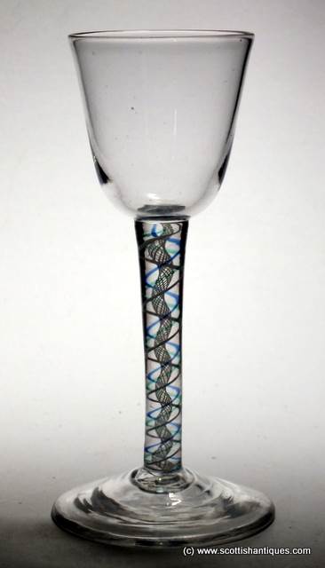 SOLD - Rare Four Colour Opaque Twist Wine Glass c1760