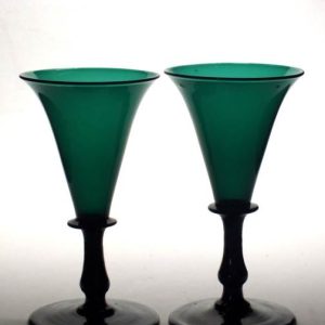 SOLD - Pair Green Wine Glasses c1820