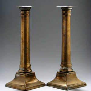 Pair of George III Rose Brass Candlesticks c1780