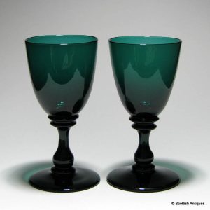 Pair of Green Wine Glasses c1820