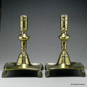 Pair of Early Spanish Brass Candlesticks c1700