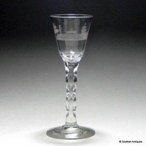 Engraved Georgian Facet Cut Wine Glass c1780