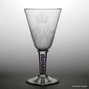 Whitefriars Colour Twist Queen Elizabeth Coronation Goblet 1953