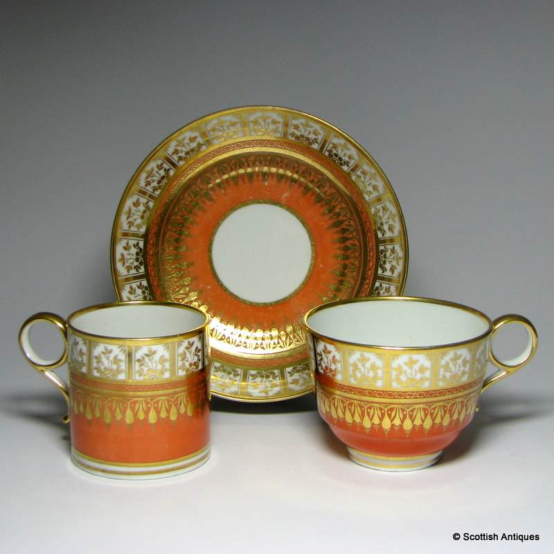 初期WORCESTER TRIO (1775年頃) Elegant Barr Flight Barr Worcester Porcelain Trio c1810