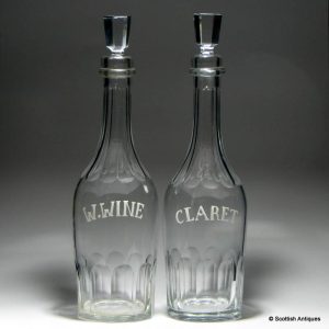 Pair of Enamelled Victorian Glass Decanters c1850