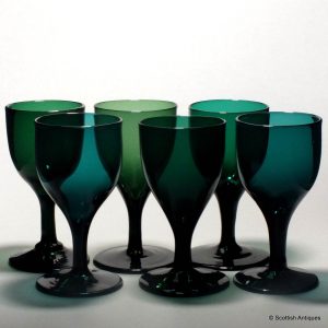 Six 19th Century Green Wine Glasses c1820