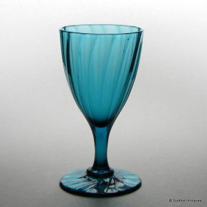 Georgian Peacock Blue Rib Moulded Wine Glass c1800