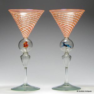 Pair of Tall Austrian Bimini Cocktail Glasses with Animals c1925