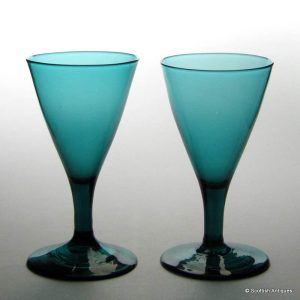Pair of Turquoise Regency Wine Glasses c1810
