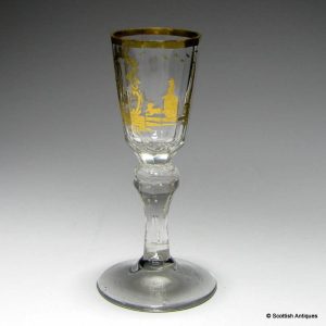 A Gilded Facet Cut Wine Glass c1800