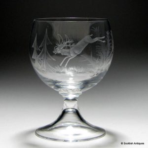 20th Century Wine Glass With Engraved Stag c1960